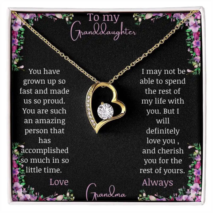Forever Love Necklace with a yellow gold charm on a for granddaughter from grandpa greeting card