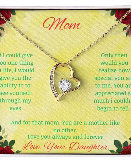 Forever Love Necklace with greeting card to mom with standard box in yellow gold