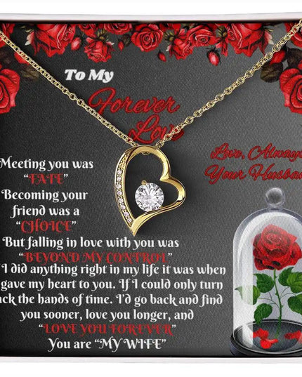 yellow gold forever love necklace in two-tone box