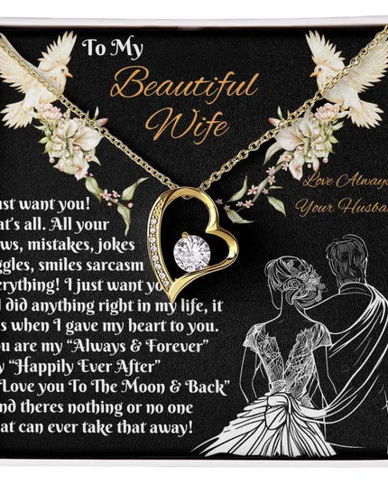 yellow gold forever love necklace in a two-tone box