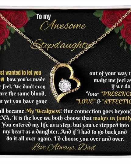 yellow gold forever love necklace in a two-tone box
