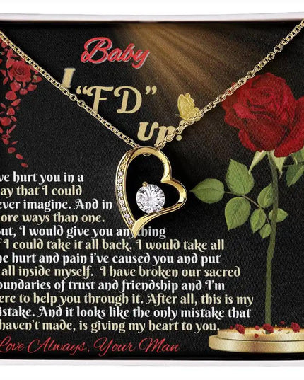 yellow gold forever love necklace in two-tone box