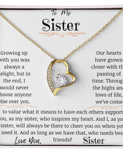 a yellow gold forever love necklace up close