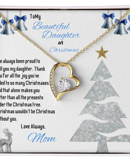 yellow gold forever love necklace in soft box up close