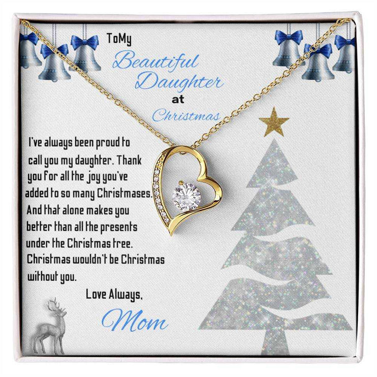 yellow gold forever love necklace in soft box up close