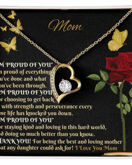 yellow gold forever love necklace in two-tone box up close