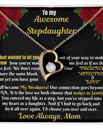 yellow gold forever love necklace in two-tone box up close 