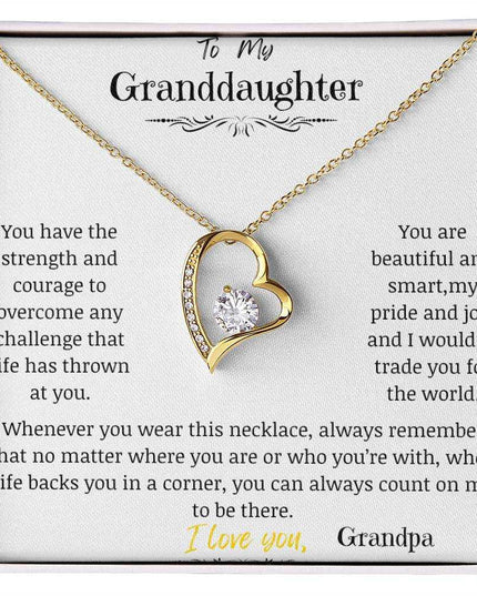 a yellow gold forever love necklace up close