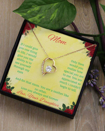 Forever Love Necklace with greeting card to mom with standard box in yellow white gold