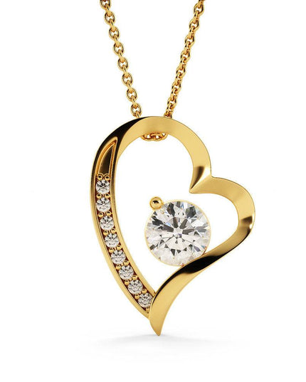 yellow gold forever love necklace up close of charm