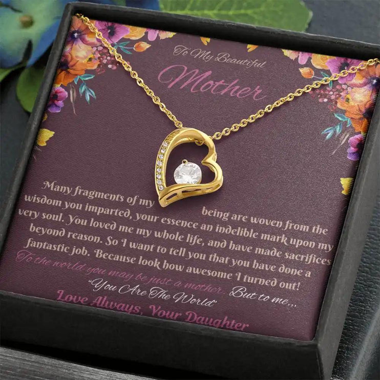 yellow gold forever love necklace in soft box angled right