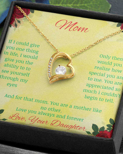 Forever Love Necklace with greeting card to mom with standard box in yellow gold