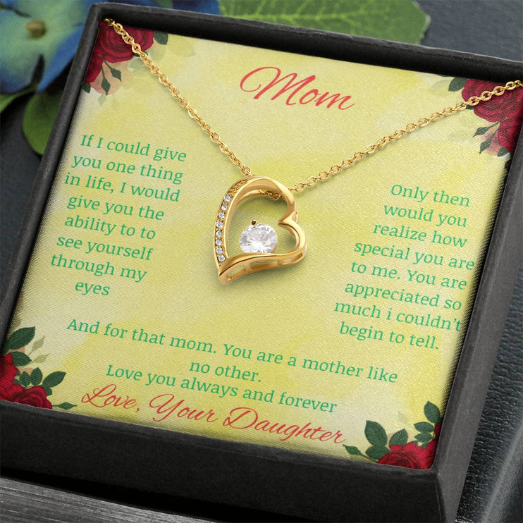 Forever Love Necklace with greeting card to mom with standard box in yellow gold