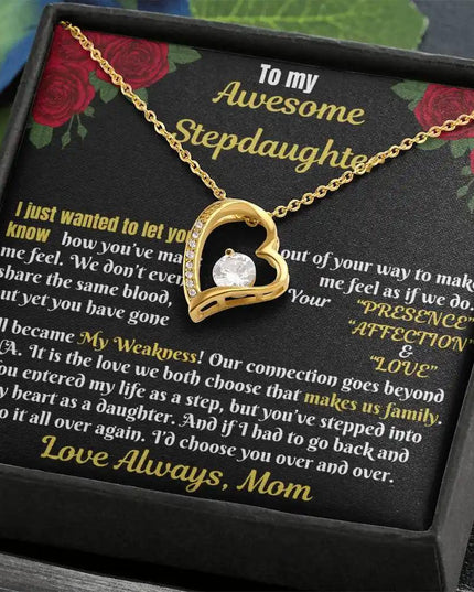 yellow gold forever love necklace in two-tone box angled right