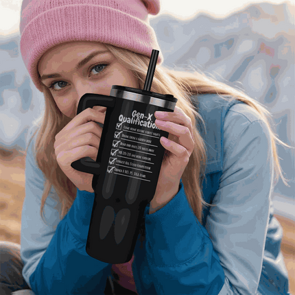 white tumbler 40oz pinnacle in model's hands
