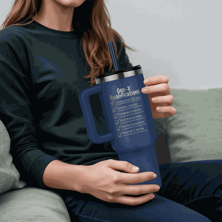 blue tumbler 40oz pinnacle in model's hands