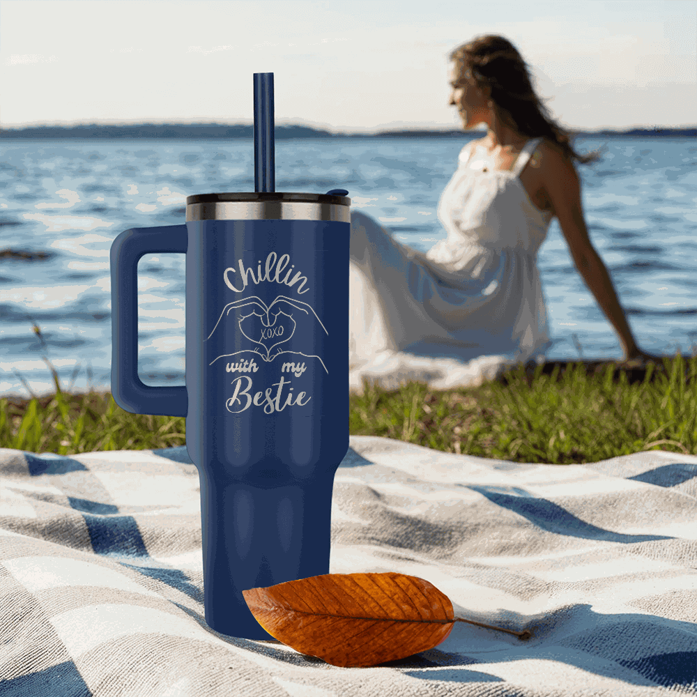 blue  tumbler 40oz pinnacle on a sandy beach