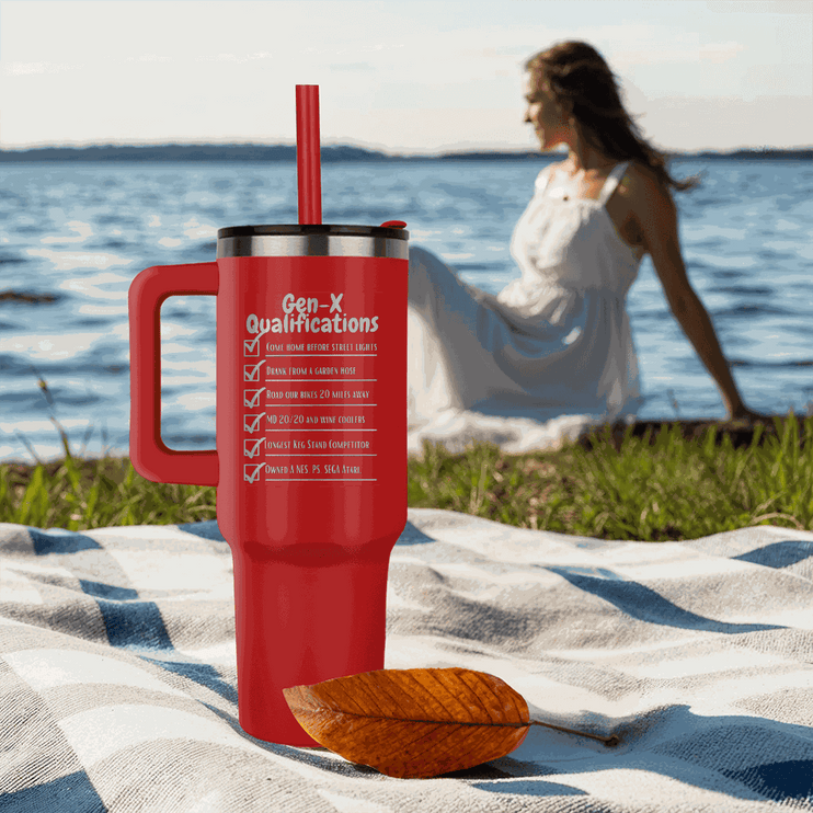 red tumbler 40oz pinnacle on the beach