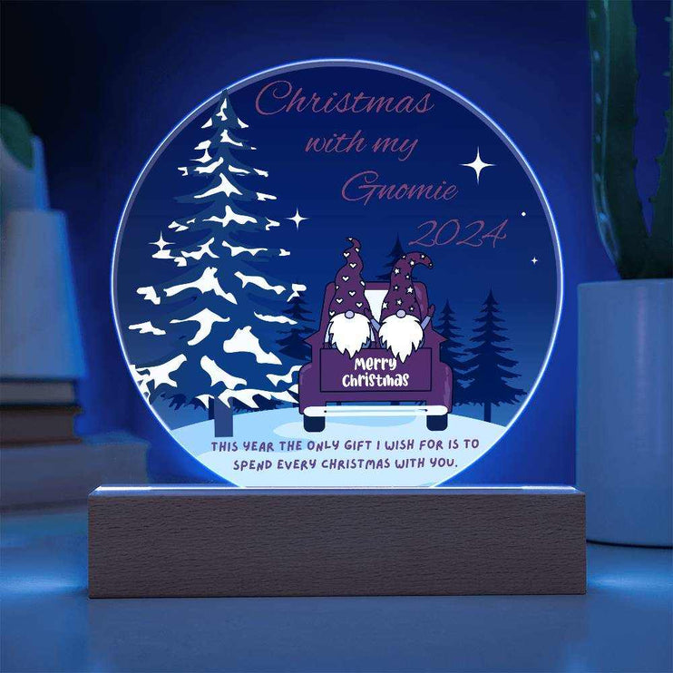 acrylic circle plaque with blue bulb and 12v base