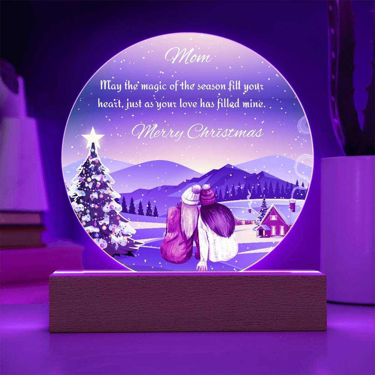 12v acrylic circle plaque with purple light on