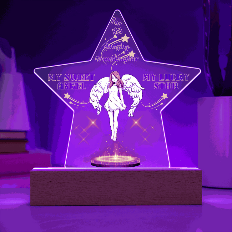 120v acrylic star plaque with purple light on