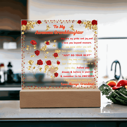12v acrylic square plaque on a kitchen table