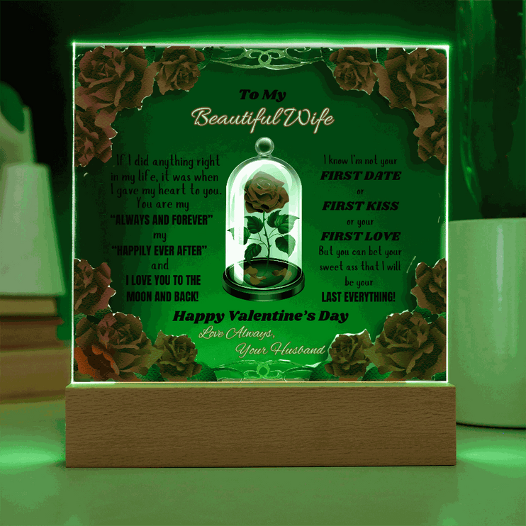 acrylic square plaque with green light on