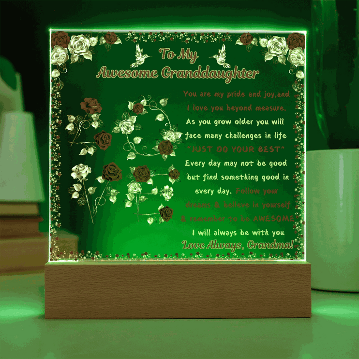 12v acrylic square plaque with green light on