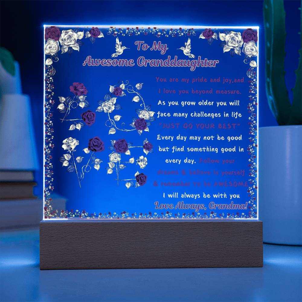 12v acrylic square plaque with blue light on