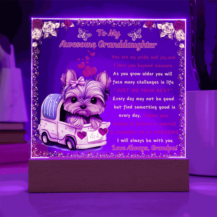 12v acrylic square plaque with purple light on