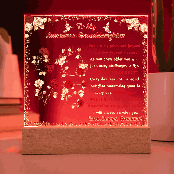 12v acrylic square plaque with red light on