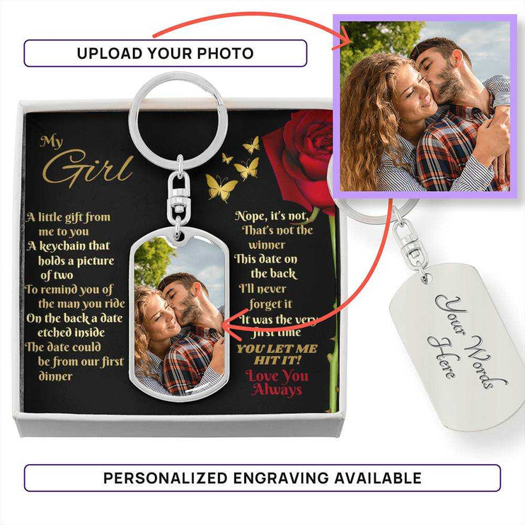 stainless-steel photo dog tag keychain in soft box