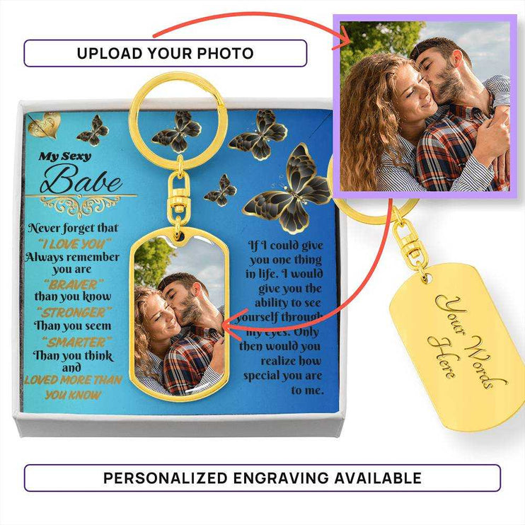 18k gold photo dog tag keychain in soft box