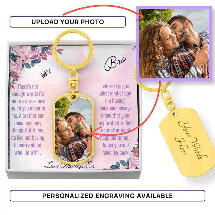  A yellow gold finish Photo Upload Dog Tag Swivel Keychain in a two-tone box
