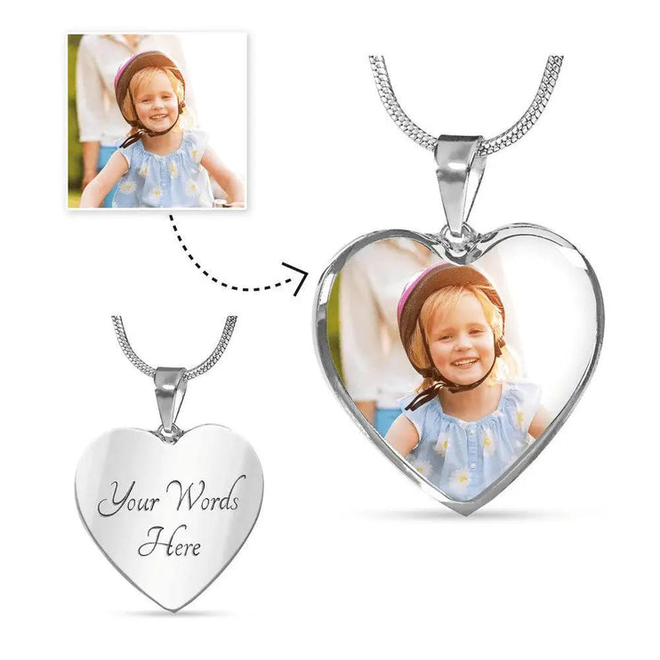 a polished stainless-steel photo heart pendant necklace