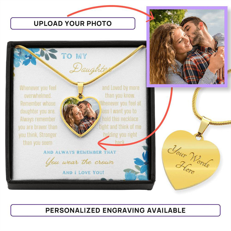 a yellow gold photo upload personalized heart pendant necklace up close