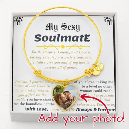 a yellow gold photo heart pendant bangles