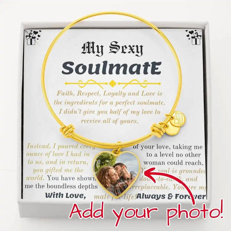 a yellow gold photo heart pendant bangles