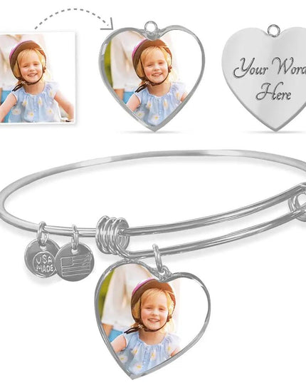 photo upload heart bangles polished stainless-steel
