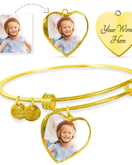  photo upload heart bangles in yellow gold finish